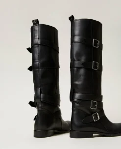 Bottes En Cuir Avec Brides