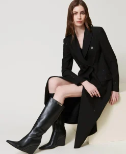 Bottes Montantes Avec Semelle Compensée Et étiquette Siglée