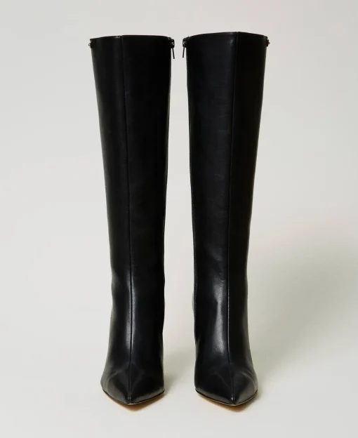 Bottes Montantes Avec Semelle Compensée Et étiquette Siglée