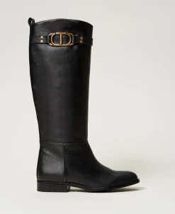 Bottes Montantes En Cuir Avec Oval T