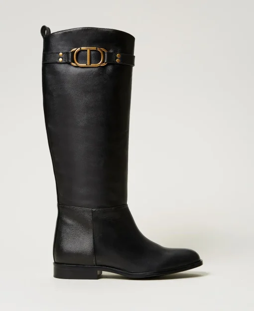 Bottes Montantes En Cuir Avec Oval T
