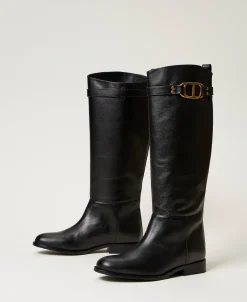 Bottes Montantes En Cuir Avec Oval T