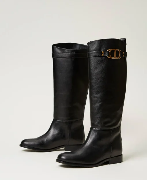 Bottes Montantes En Cuir Avec Oval T