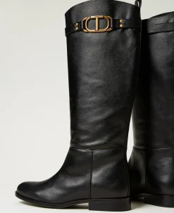 Bottes Montantes En Cuir Avec Oval T