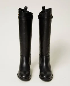 Bottes Montantes En Cuir Avec Oval T