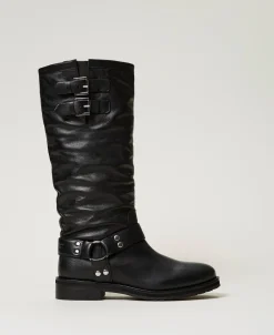 Bottes Motardes «Darcy» En Cuir Avec Brides