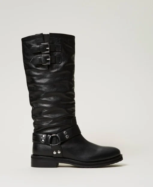 Bottes Motardes «Darcy» En Cuir Avec Brides