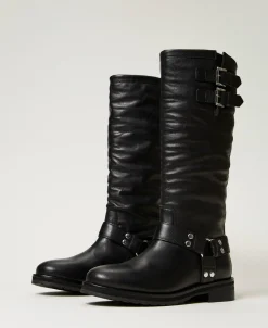 Bottes Motardes «Darcy» En Cuir Avec Brides
