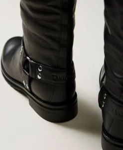 Bottes Motardes «Darcy» En Cuir Avec Brides