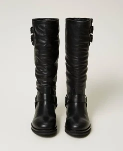 Bottes Motardes «Darcy» En Cuir Avec Brides