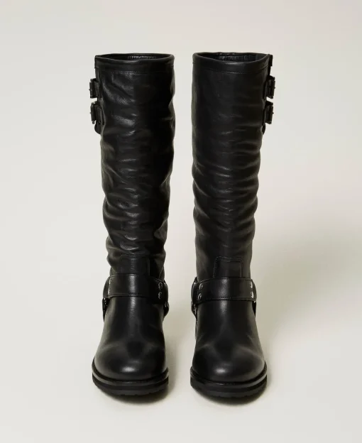 Bottes Motardes «Darcy» En Cuir Avec Brides