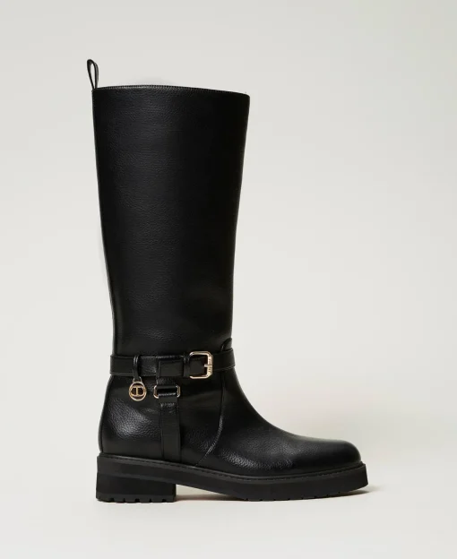 Bottes Motardes En Cuir Avec Oval T