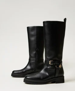 Bottes Motardes En Cuir Avec Oval T
