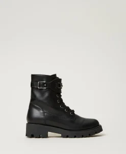 Bottines Motardes En Cuir Avec Bride