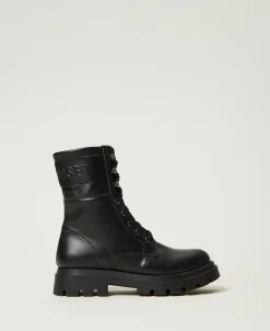 Bottines Motardes En Cuir Avec Logo