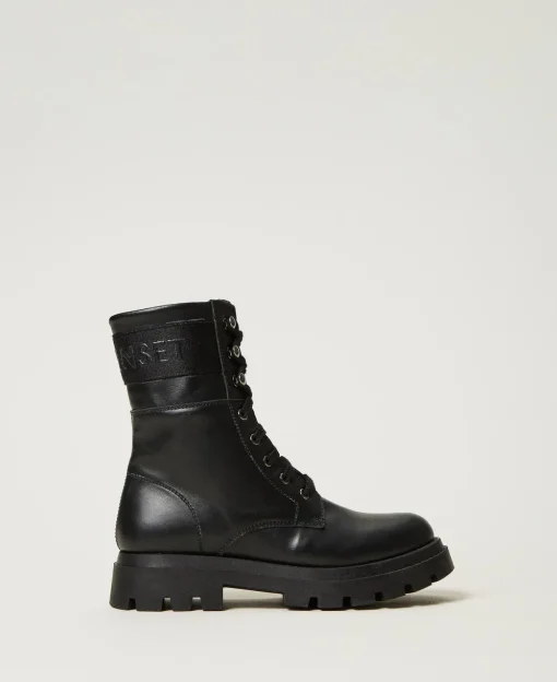 Bottines Motardes En Cuir Avec Logo