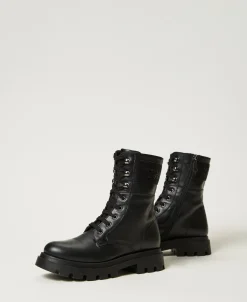 Bottines Motardes En Cuir Avec Logo