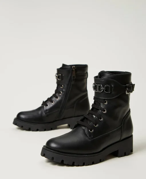 Bottines Motardes En Cuir Avec Bride