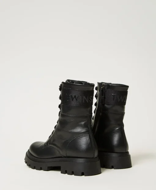 Bottines Motardes En Cuir Avec Logo