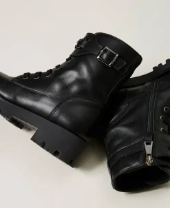 Bottines Motardes En Cuir Avec Bride