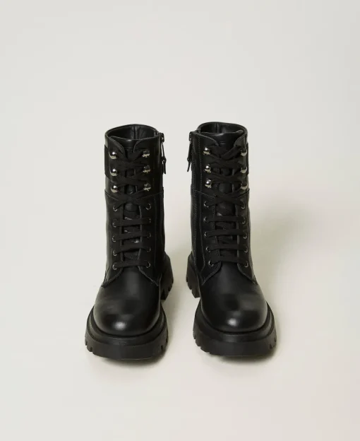 Bottines Motardes En Cuir Avec Logo