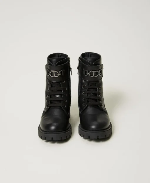 Bottines Motardes En Cuir Avec Bride