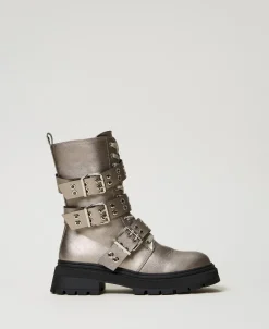Bottines Motardes Lamées Avec Brides