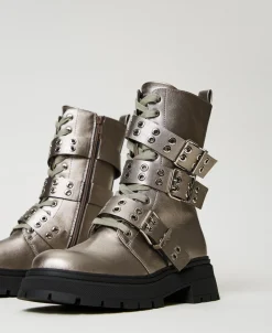 Bottines Motardes Lamées Avec Brides