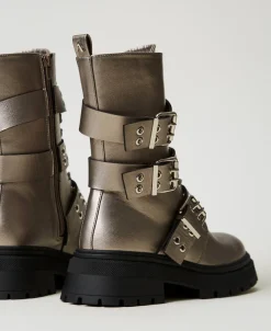 Bottines Motardes Lamées Avec Brides