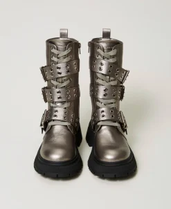 Bottines Motardes Lamées Avec Brides