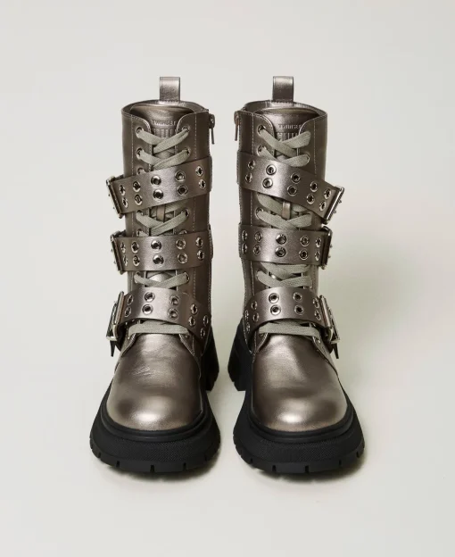 Bottines Motardes Lamées Avec Brides