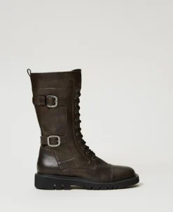 Bottines Motardes Montantes Avec Brides