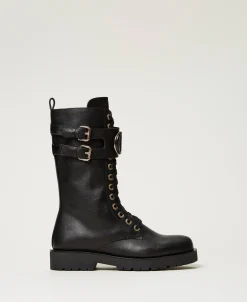 Bottines Motardes Montantes En Cuir Avec Oval T