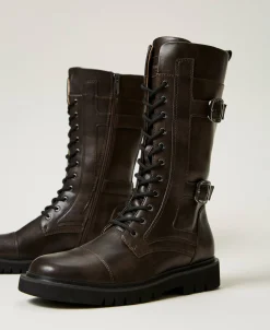 Bottines Motardes Montantes Avec Brides