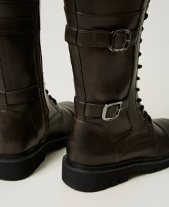Bottines Motardes Montantes Avec Brides