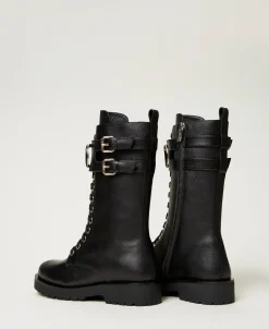 Bottines Motardes Montantes En Cuir Avec Oval T
