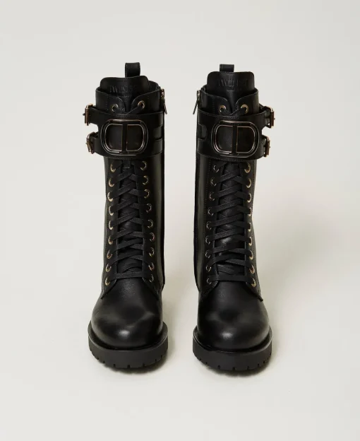 Bottines Motardes Montantes En Cuir Avec Oval T