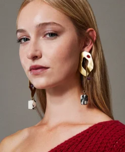 Boucle D’oreille En Chaîne Métallique Avec Pierres