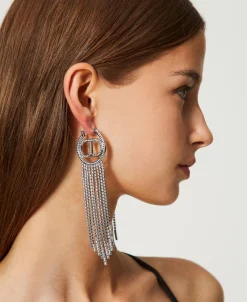 Boucles D’oreilles Avec Oval T Et Franges Strassées