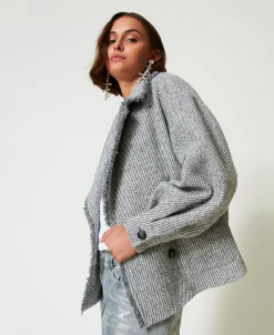 Caban Croisé En Drap Bicolore
