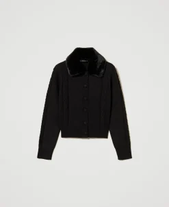 Cardigan Court Avec Col En Fausse Fourrure