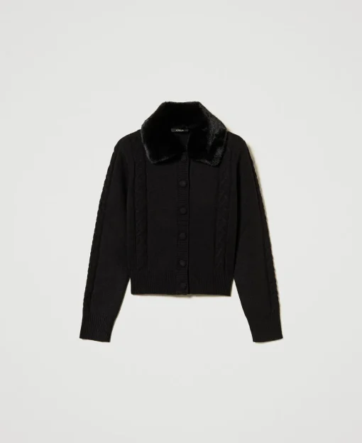 Cardigan Court Avec Col En Fausse Fourrure