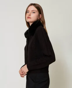 Cardigan Court Avec Col En Fausse Fourrure