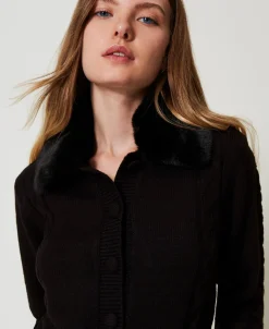 Cardigan Court Avec Col En Fausse Fourrure