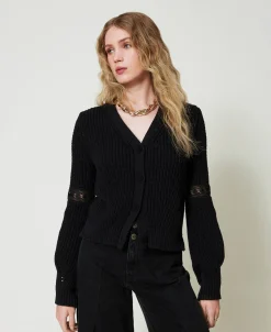 Cardigan Côtelé Avec Dentelle