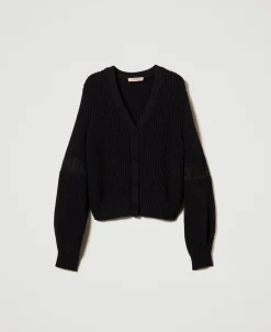 Cardigan Côtelé Avec Dentelle