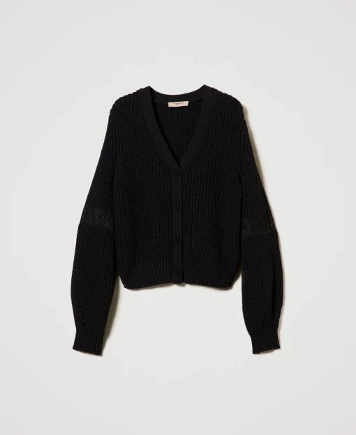 Cardigan Côtelé Avec Dentelle
