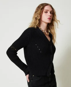 Cardigan Côtelé Avec Dentelle