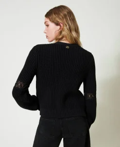 Cardigan Côtelé Avec Dentelle