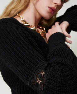 Cardigan Côtelé Avec Dentelle